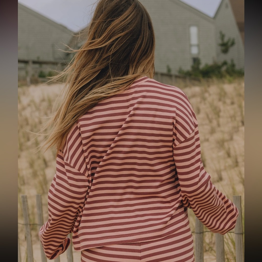 Daily Drills Striped Cotton Long Sleeve - Wine + Dusty Rose Stripe Size M/L - Picture 9 of 9